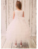 A-line Tulle Ankle Length Ruffle Flower Girl Dress With Beaded Sash